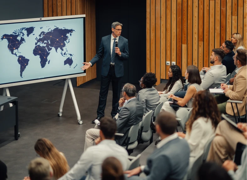 Business presentation with map display